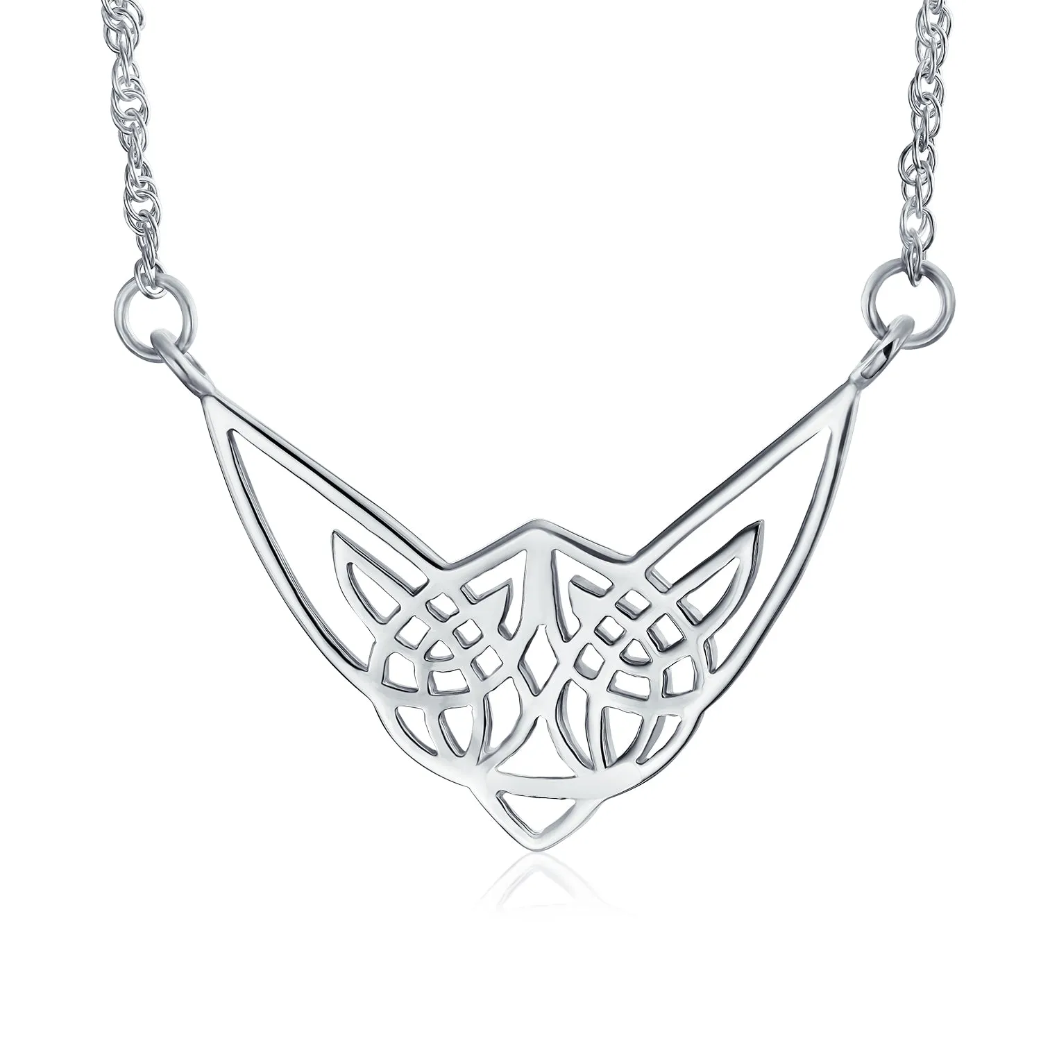 Good Luck Heart Trinity Irish Love Knot Collar Necklace Sterling Silver Celtic