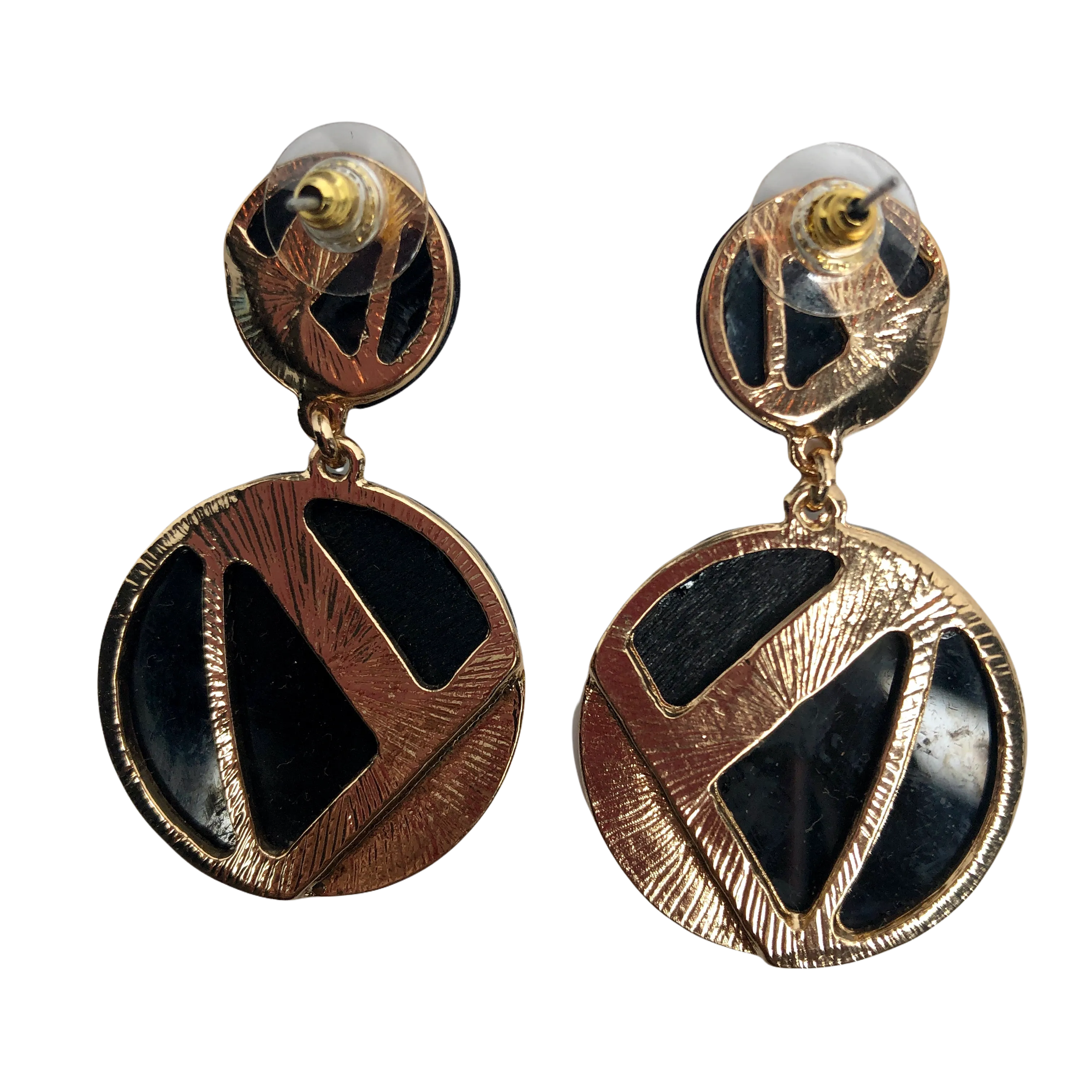 Gray, Black, and Gold Geometric Circle Earrings