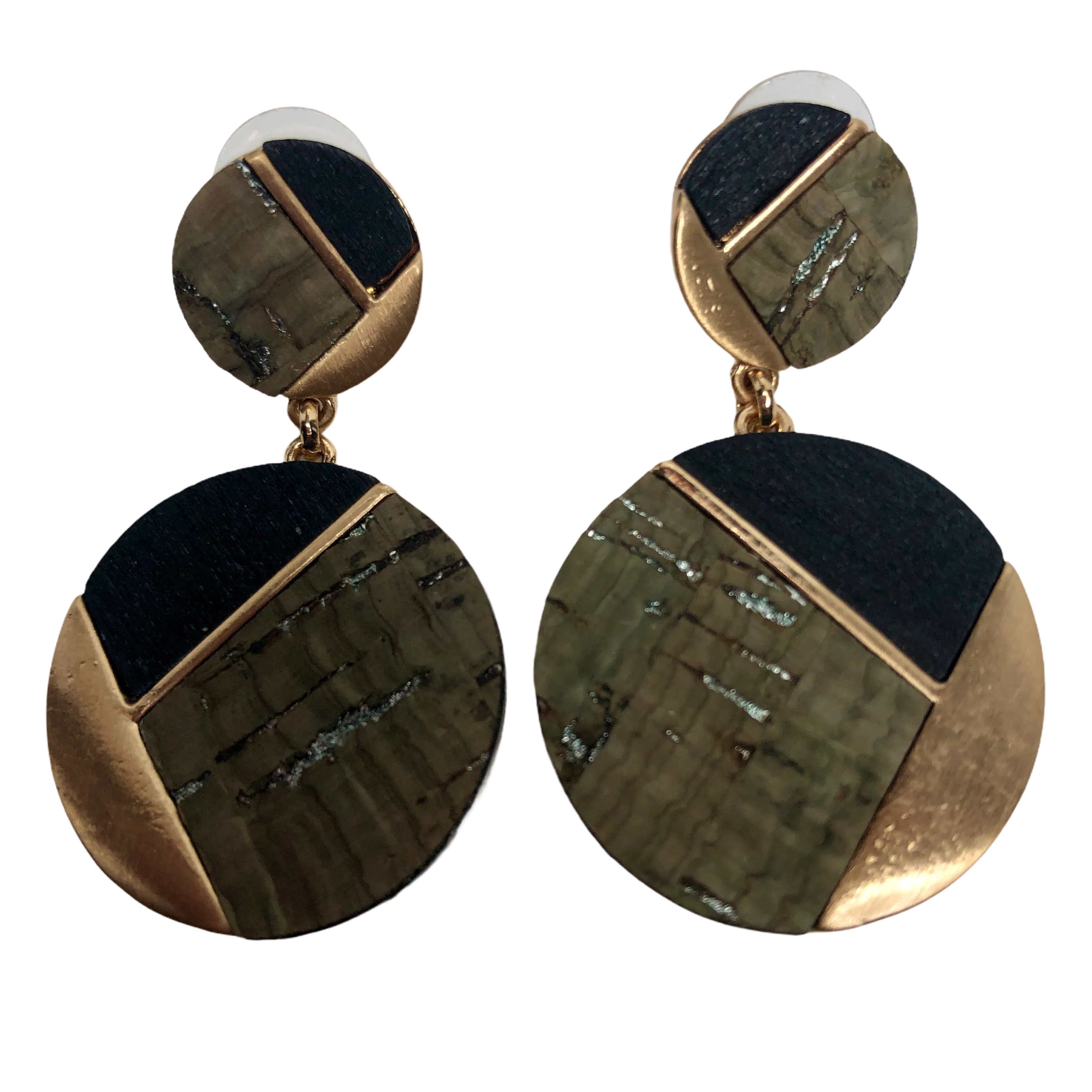 Gray, Black, and Gold Geometric Circle Earrings