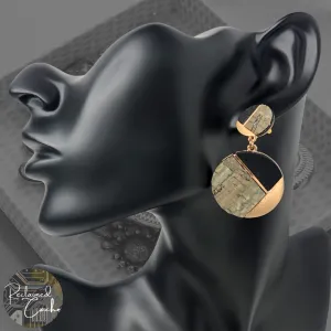 Gray, Black, and Gold Geometric Circle Earrings