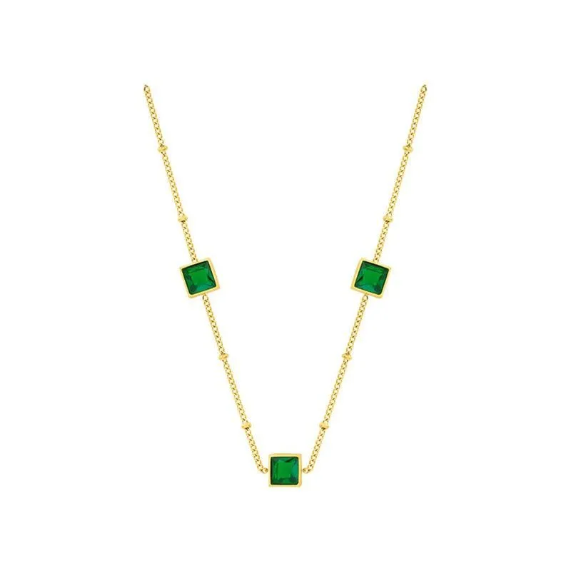 Green Zircon Necklace Stainless Steel Charm Jewelry NCJT36
