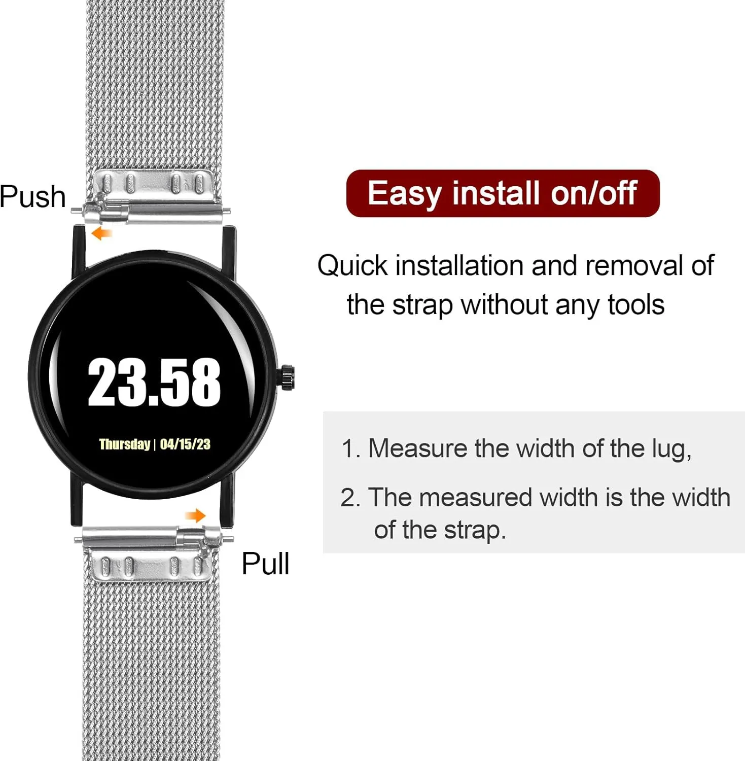 HARFINGTON Stainless Steel Mesh Watch Band Quick Release Adjustable Metal Watch Strap for Men Women