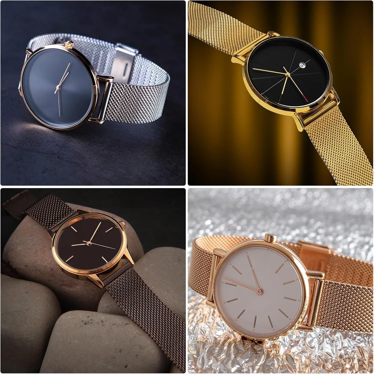 HARFINGTON Stainless Steel Mesh Watch Band Quick Release Adjustable Metal Watch Strap for Men Women