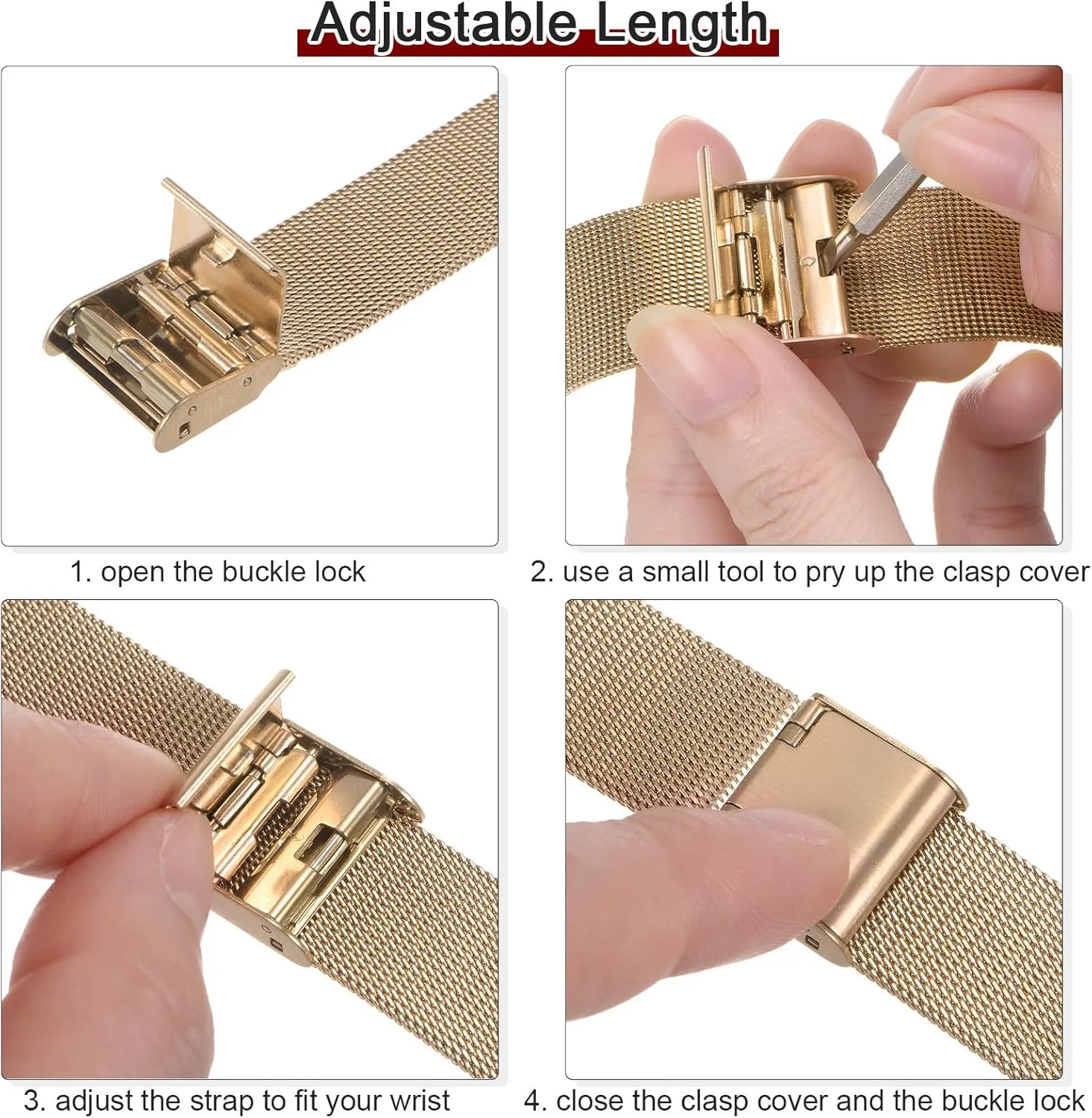 HARFINGTON Stainless Steel Mesh Watch Band Quick Release Adjustable Metal Watch Strap for Men Women