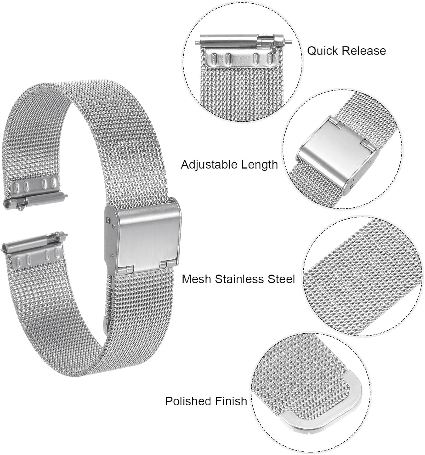 HARFINGTON Stainless Steel Mesh Watch Band Quick Release Adjustable Metal Watch Strap for Men Women