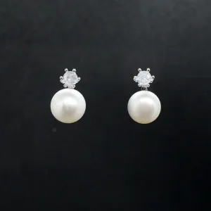 Hazel X - White Pearl Crystal Silver Stud Earrings