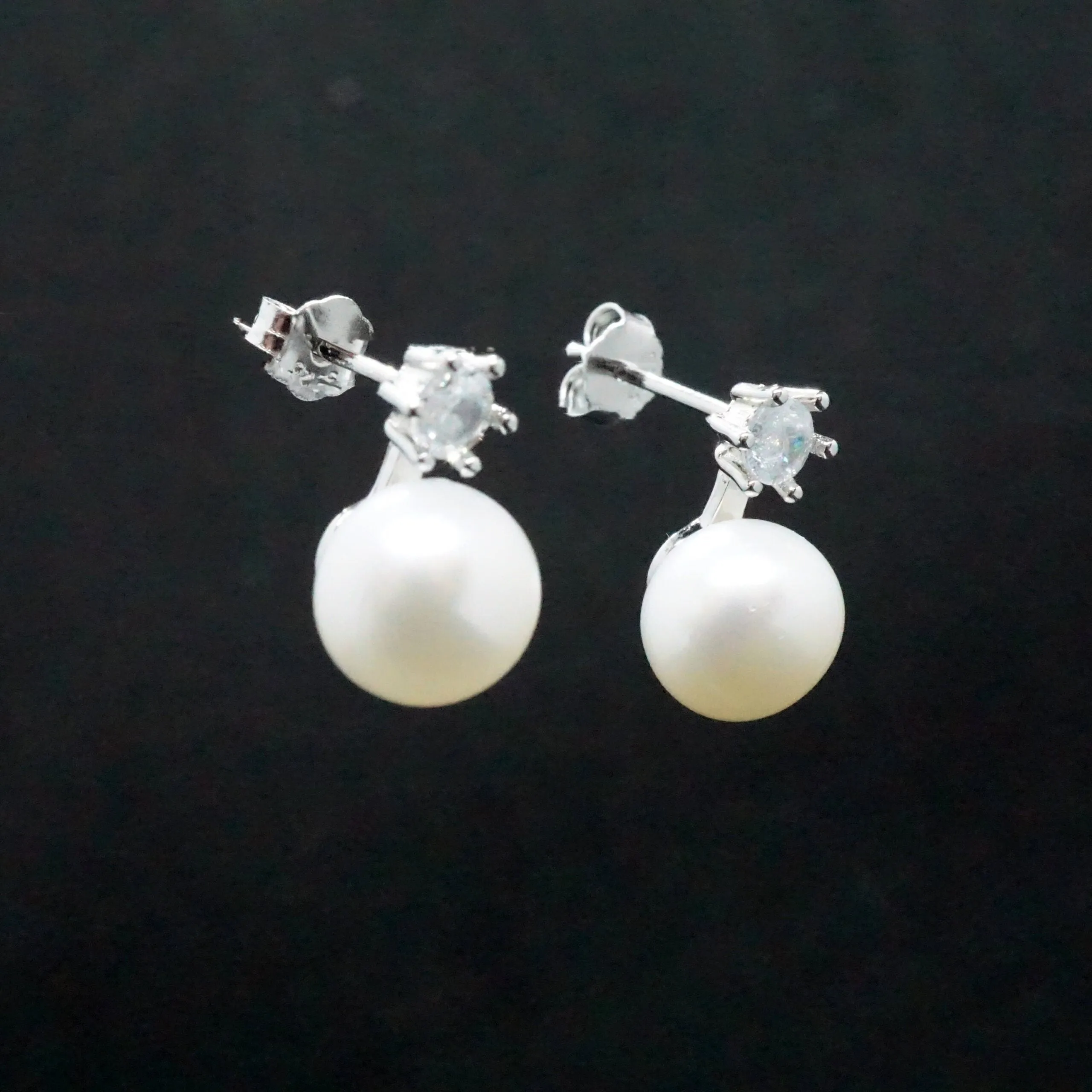 Hazel X - White Pearl Crystal Silver Stud Earrings