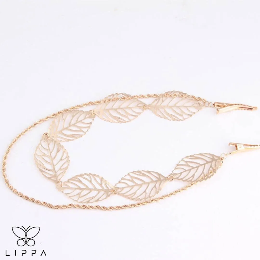 Head Chain Hollow Leaf Tassel Headpiece
