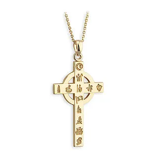 History of Ireland 14K Gold Cross Pendant