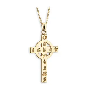 History of Ireland 14K Gold Cross Pendant