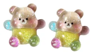 Hypoallergenic Shimmer Bear Stud Earrings on Plastic Posts (Colorful)