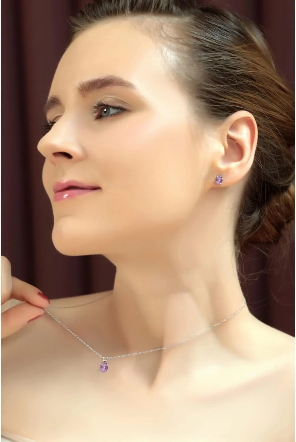 Jewelry Sets for Women, Necklace and Earring Sets for Women, Birthstone Jewelry, Genuine or Synthetic Gemstones, Oval Solitaire, Pendant Necklace, Stud Earrings, Sterling Silver Jewelry or Gold Flash