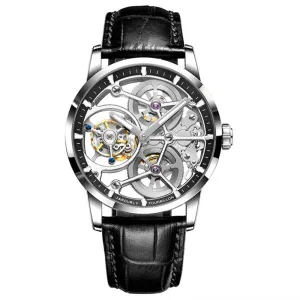 JINLERY Mechanical Hand Wind Watch for Men Tourbillon Nine-Position Man Watches Skeleton Luxury Clock Leather New часы мужские