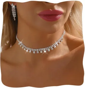 JONKY Rhinestone Choker Necklace Silver Crystal Necklaces Colorful Chokers Sparkly Neck Chain for Women