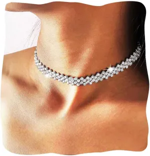 JONKY Silver Diamond Choker Necklace Sparkly Rhinestone Jewelry for Women