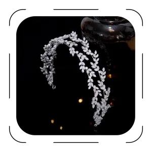 Jorsnovs Cubic Zirconia Double Layer Leaves Wedding Bride Headband Princess Bridal Zircon Tiaras Headwear for Women Prom Party Headpieces Hair Accessories