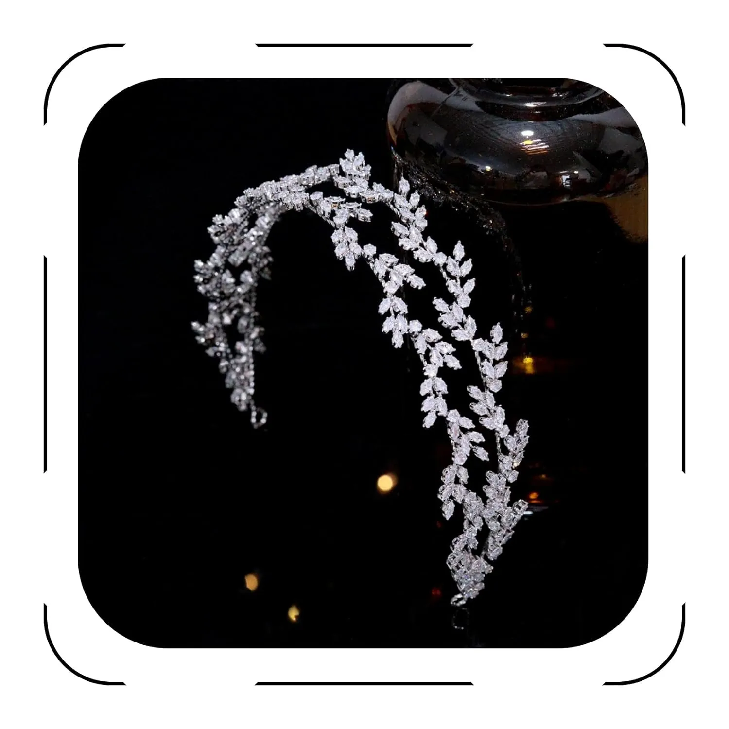 Jorsnovs Cubic Zirconia Double Layer Leaves Wedding Bride Headband Princess Bridal Zircon Tiaras Headwear for Women Prom Party Headpieces Hair Accessories