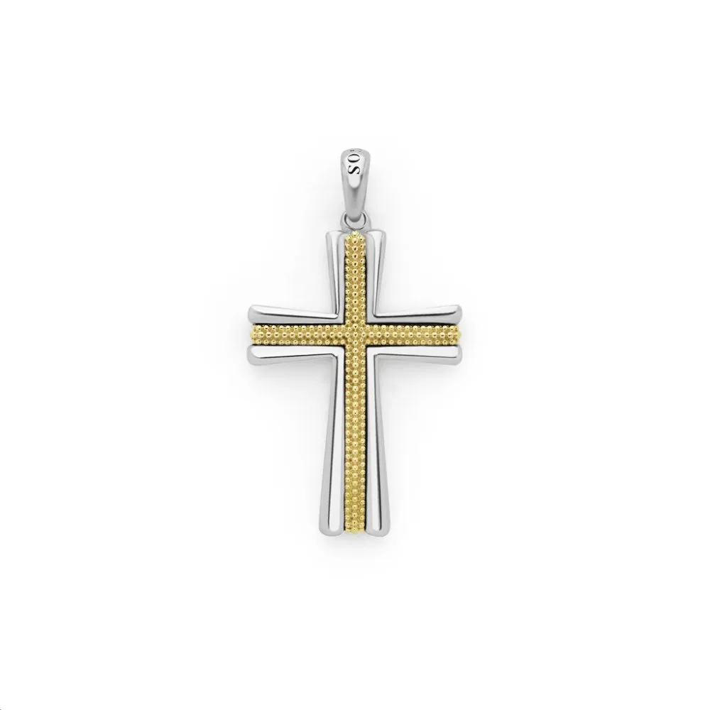 Lagos Anthem Two-Tone Caviar Beaded Cross Amulet