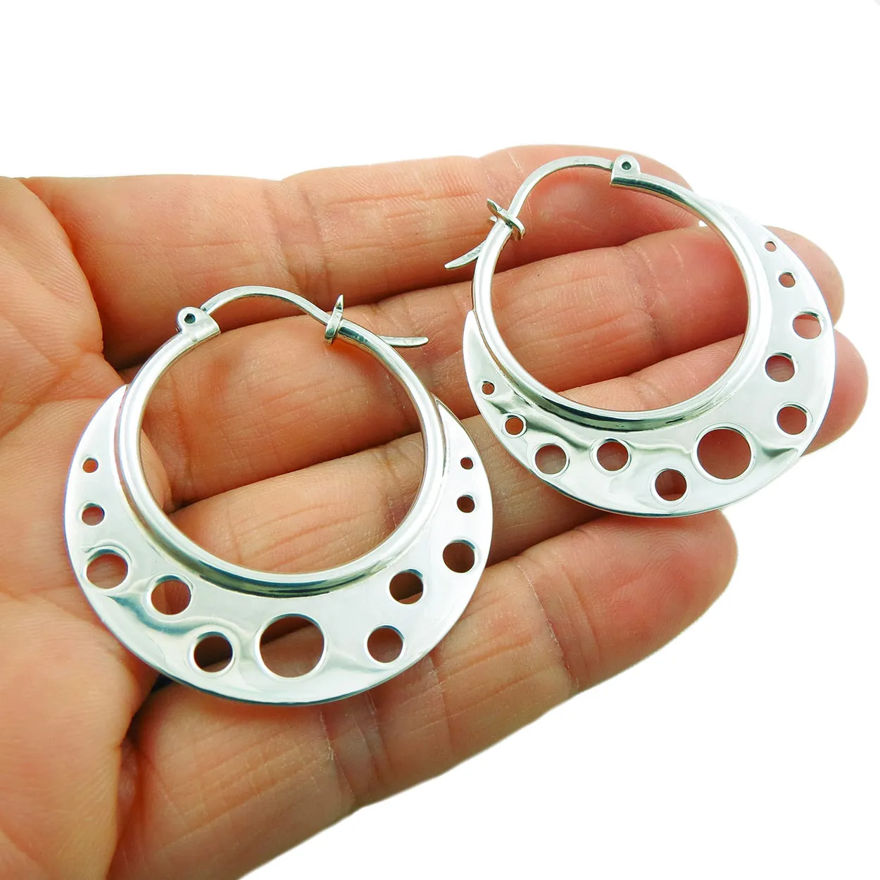 Large 925 Sterling Silver Circle Creole Hoops Earrings Gift Boxed