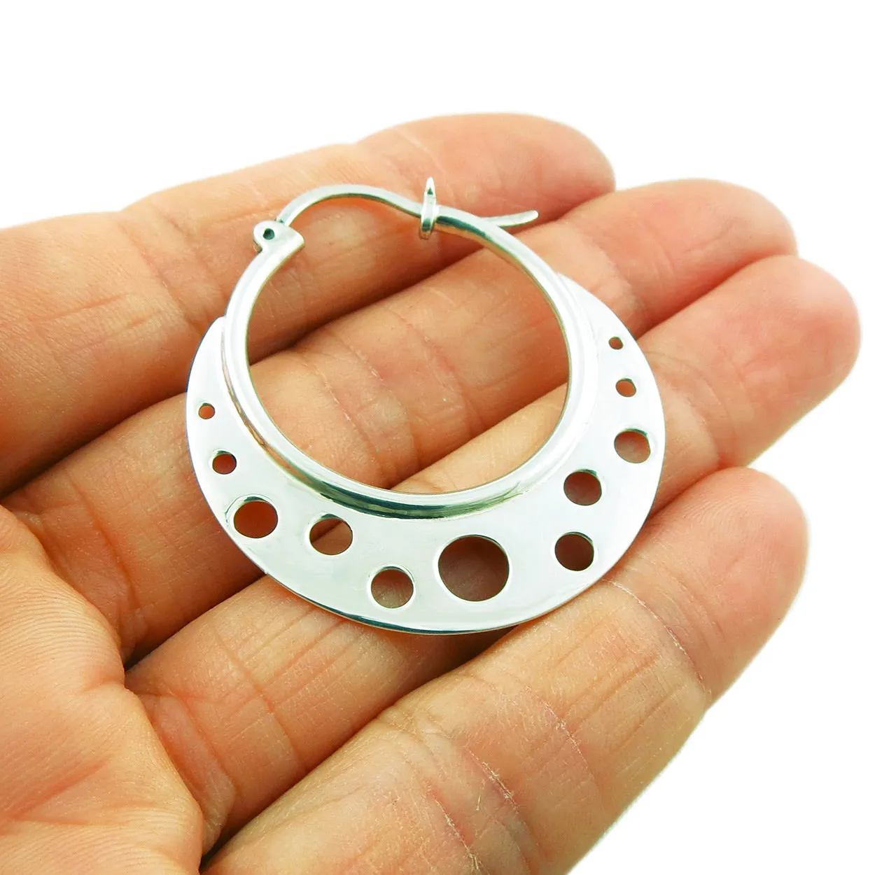 Large 925 Sterling Silver Circle Creole Hoops Earrings Gift Boxed
