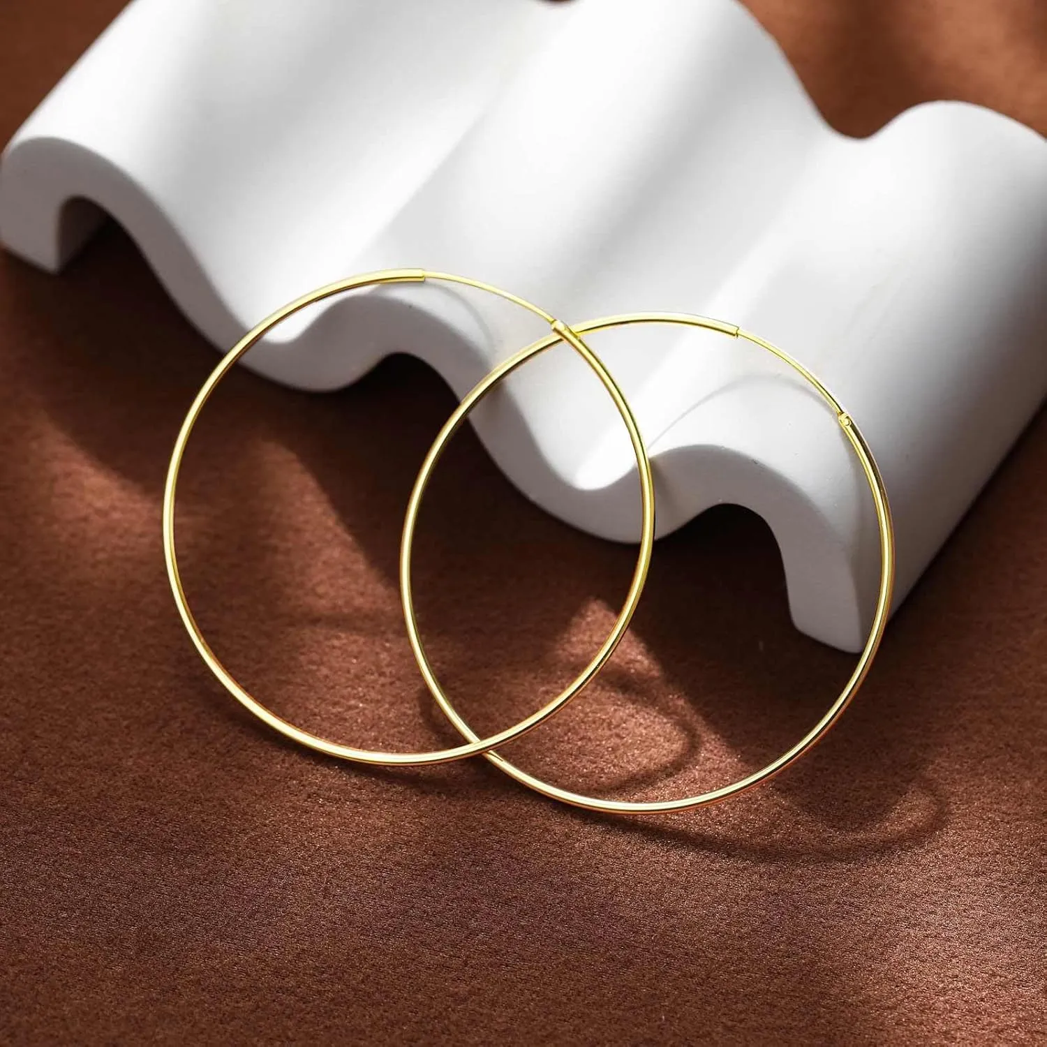 Large Hoop Earrings for Women 925 Sterling Silver Hypoallergenic Hoops Earrings Lightweight 14K Gold/White Gold Plated Loop Earrings For Birthday Jewelry for Her 40/50/60MM
