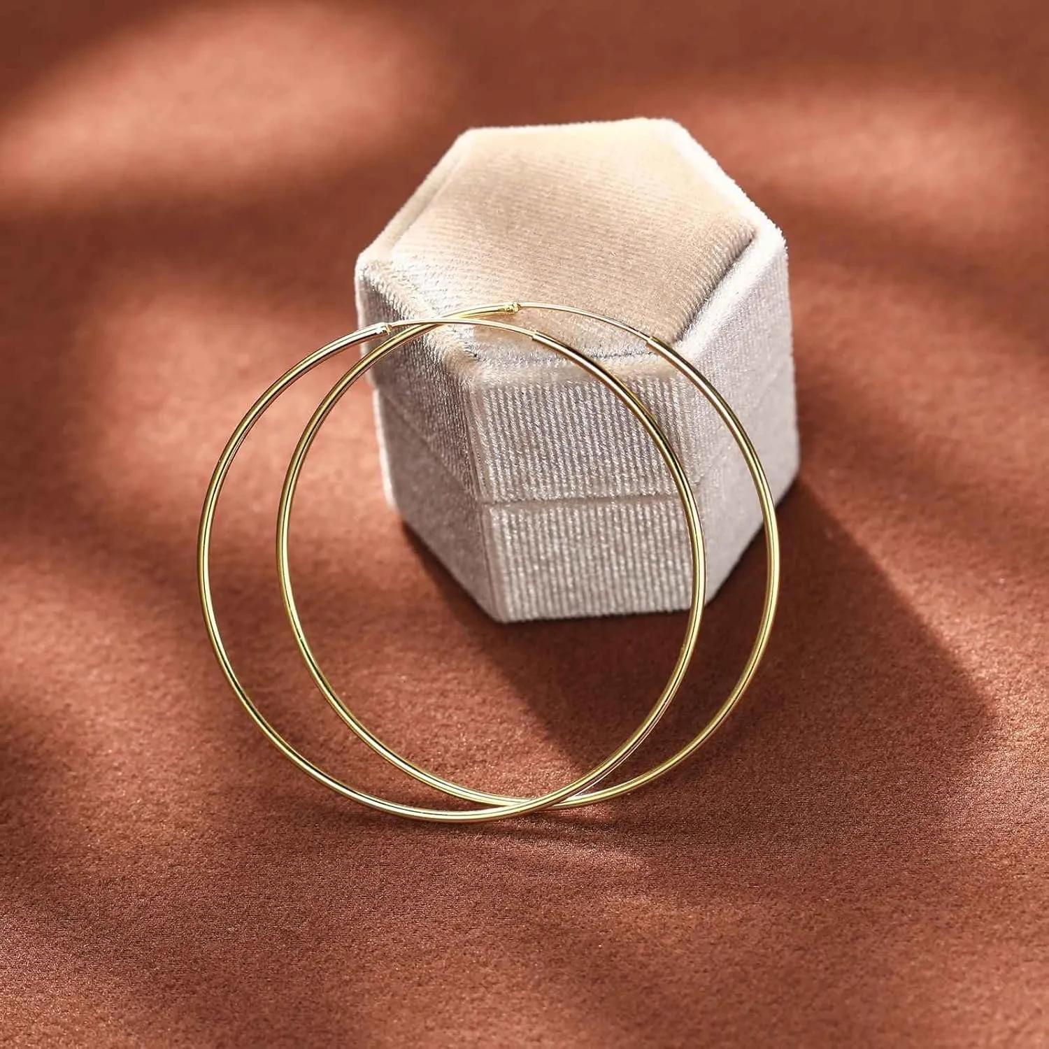 Large Hoop Earrings for Women 925 Sterling Silver Hypoallergenic Hoops Earrings Lightweight 14K Gold/White Gold Plated Loop Earrings For Birthday Jewelry for Her 40/50/60MM