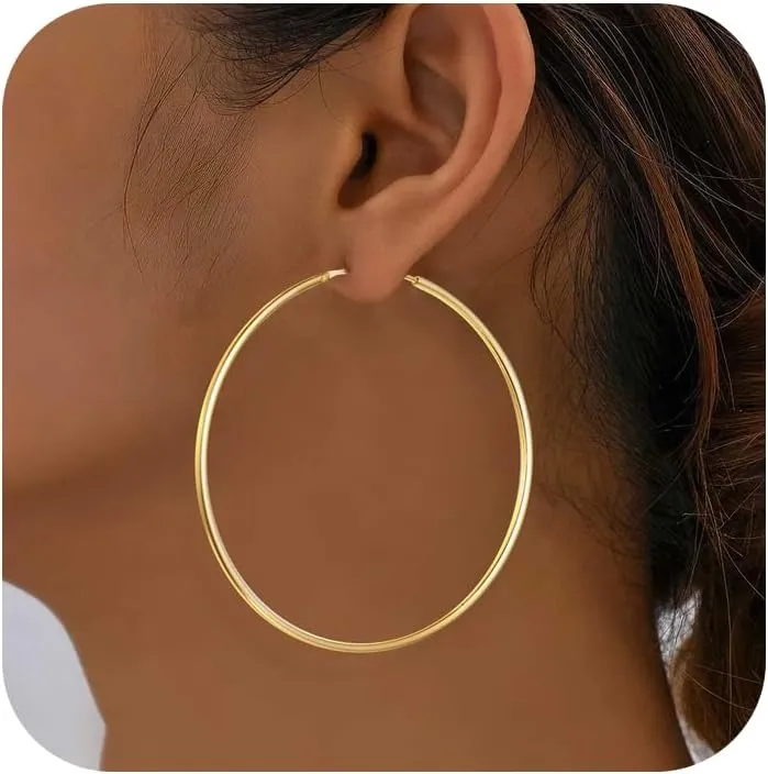 Large Hoop Earrings for Women 925 Sterling Silver Hypoallergenic Hoops Earrings Lightweight 14K Gold/White Gold Plated Loop Earrings For Birthday Jewelry for Her 40/50/60MM
