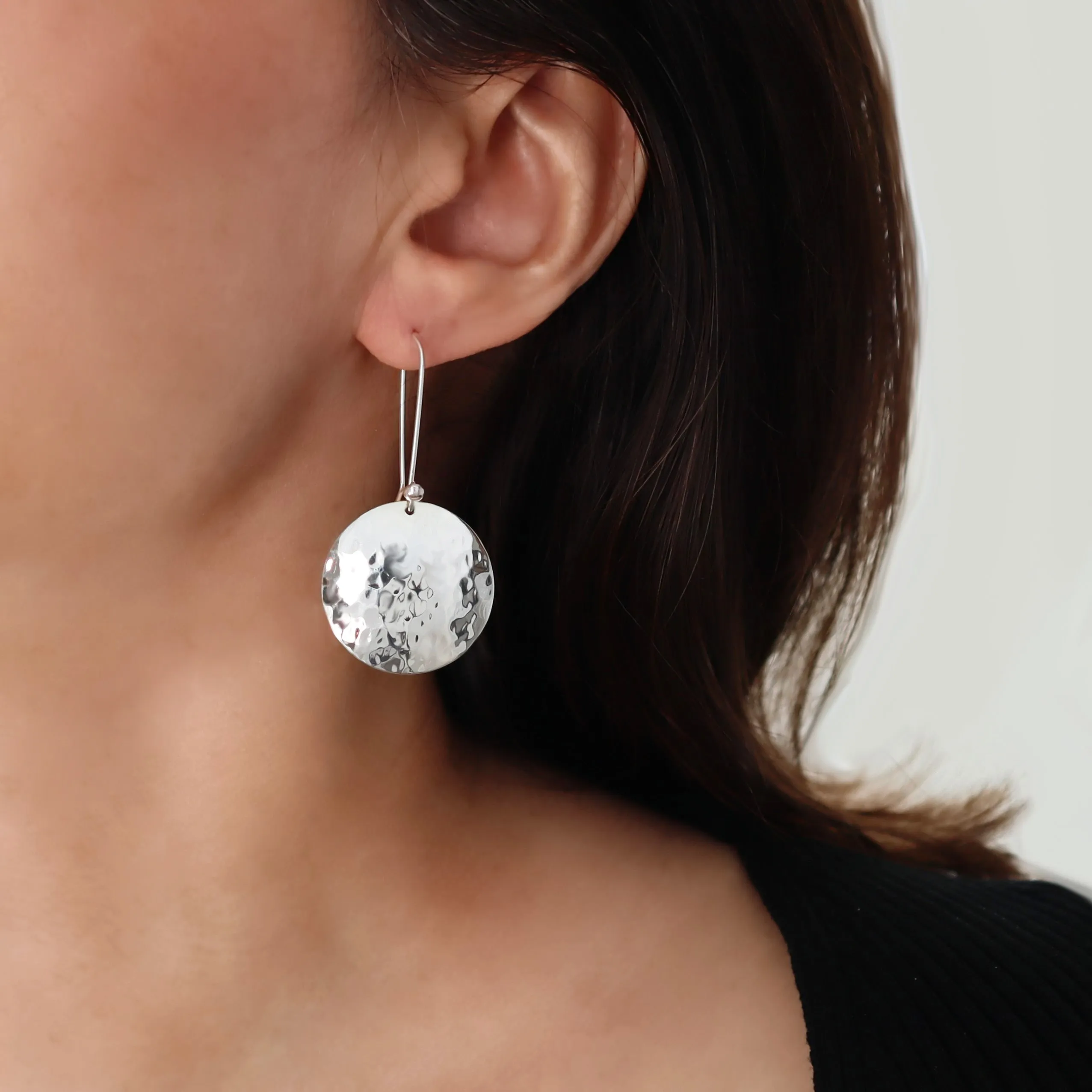 Long Textured Hammered Silver Earrings