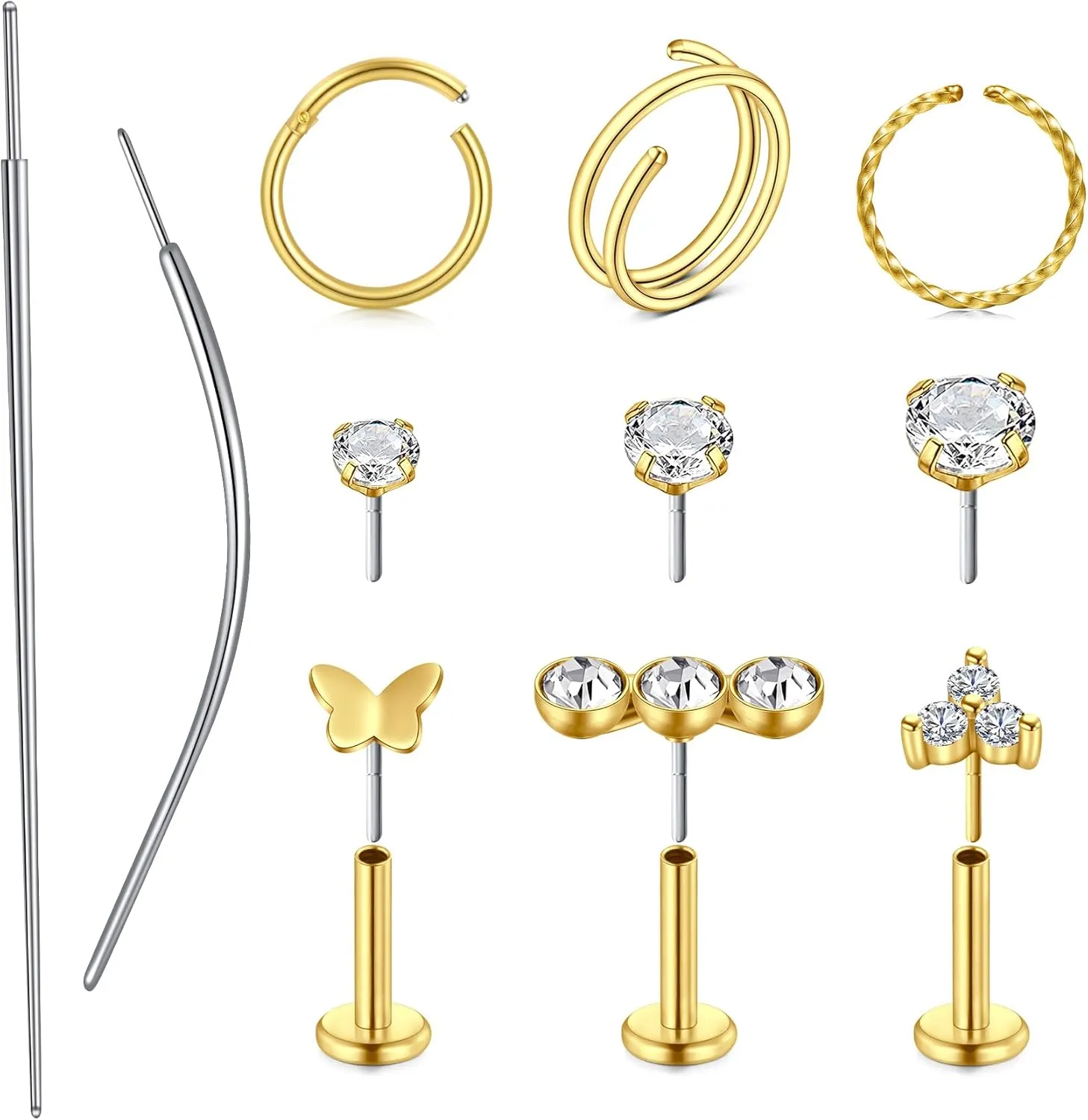 Longita Threadless Nose Stud 20g Flat Back Gold Cartilage Earring Silver Helix Earrings 20 Gauge Push in With Backs Nose Rings Hoops Piercing Taper