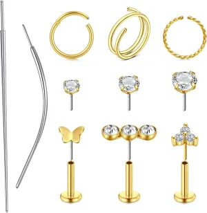Longita Threadless Nose Stud 20g Flat Back Gold Cartilage Earring Silver Helix Earrings 20 Gauge Push in With Backs Nose Rings Hoops Piercing Taper