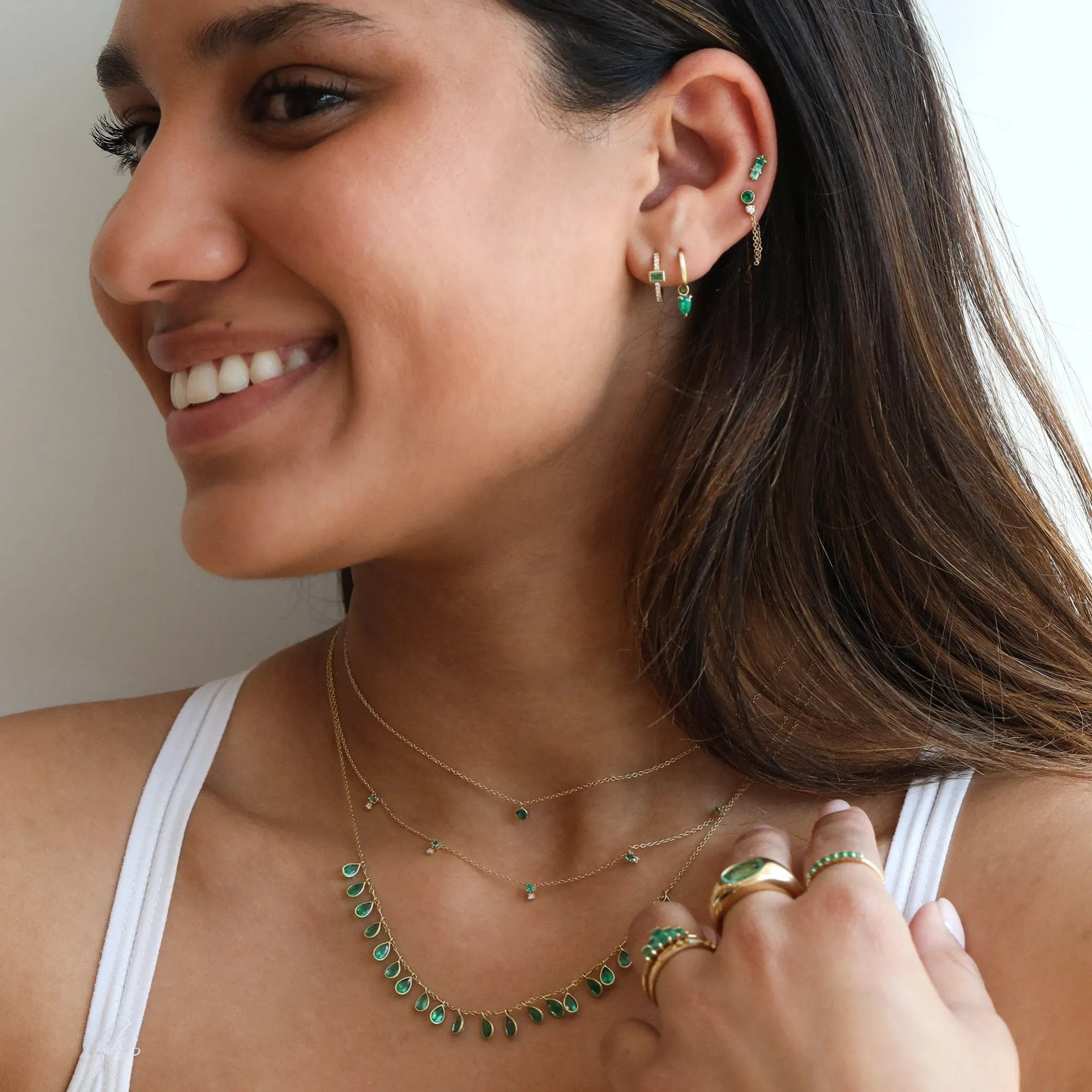 Matte Gold Kinsley Emerald Drop Huggie Hoop