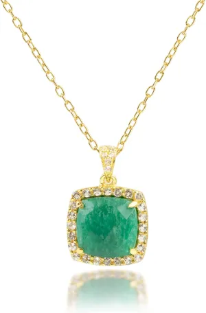 MAX   STONE 5 Ct. Gemstone Necklace for Women | 18k Gold Over Sterling Silver 10x10 MM Cushion Cut Birthstone Necklace with Halo | Adjustable 18-20 Inch Chain | Large Real Gold Pendant Necklace