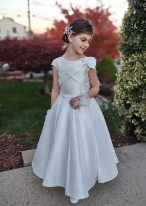 Michelina Bimbi Communion Gown with Asymmetrical Pleating J3207