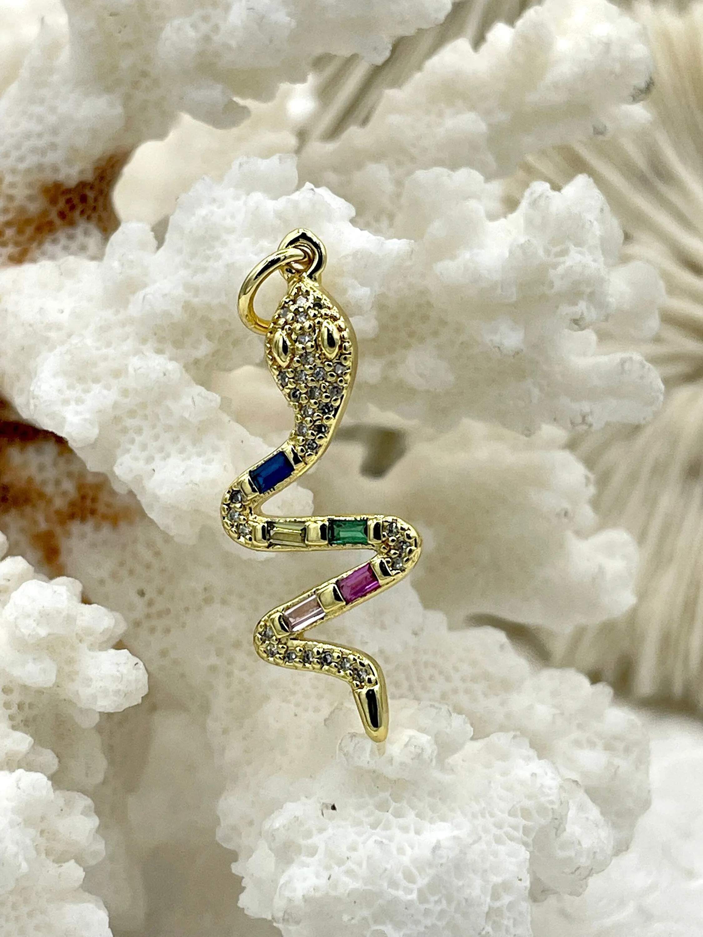 Micro Pave CZ Snake Charm, Colorful CZ Micro Pave Snake Pendant/Charm, Pave Snake Shape, Snake Charm, 3 Styles, Fast Shipping