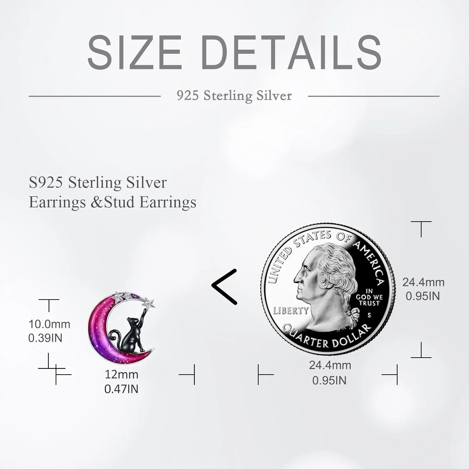 Moon Cat Earrings for Women 925 Sterling Silver Cat Stud Earrings Animal Earrings