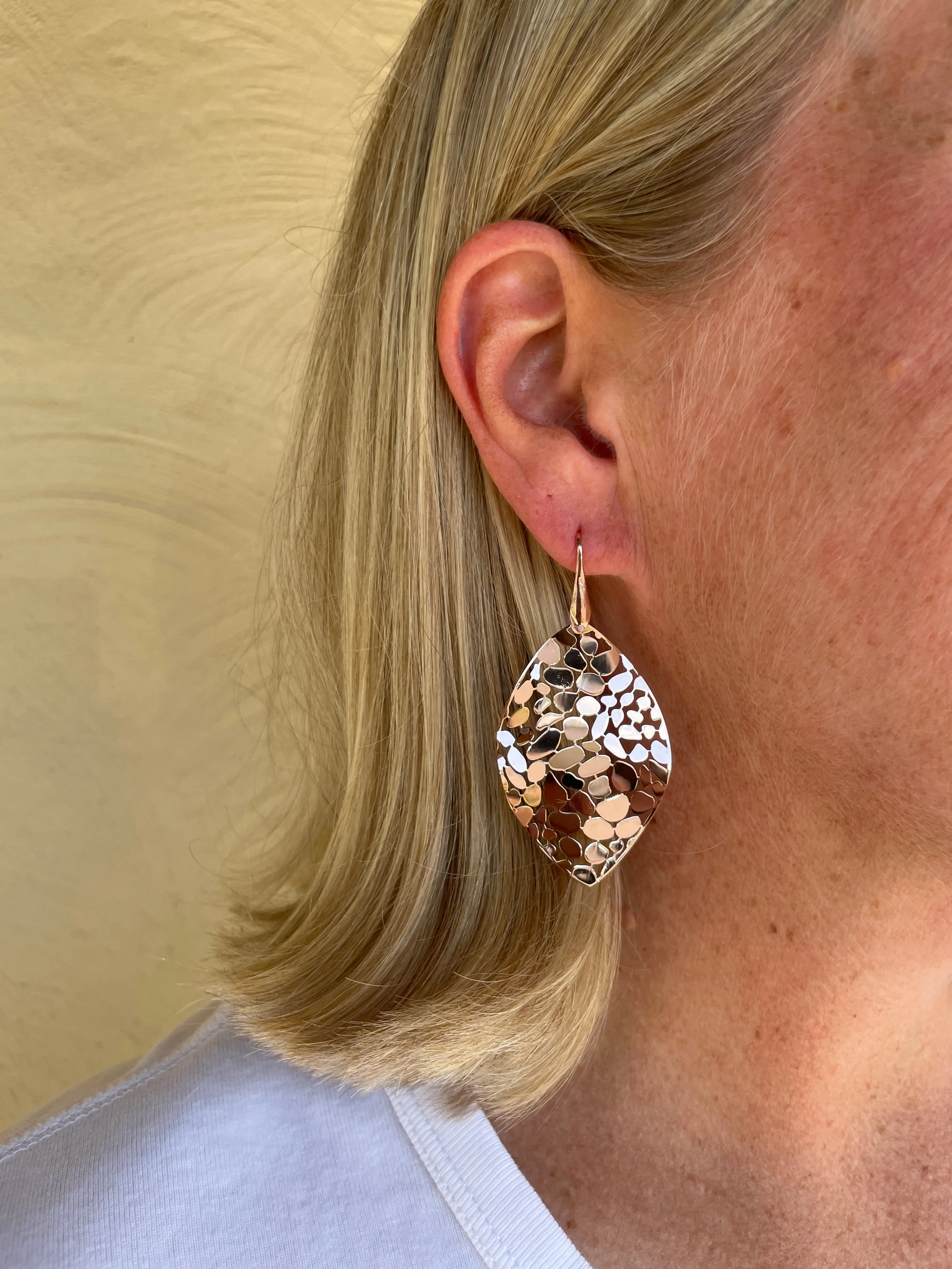 Mosaic Leaf Dangle Earrings-Rose