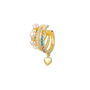 Multi-layer Freshwater Pearl with Colourful Zircon Earbone Clip Silver Earrings for Women