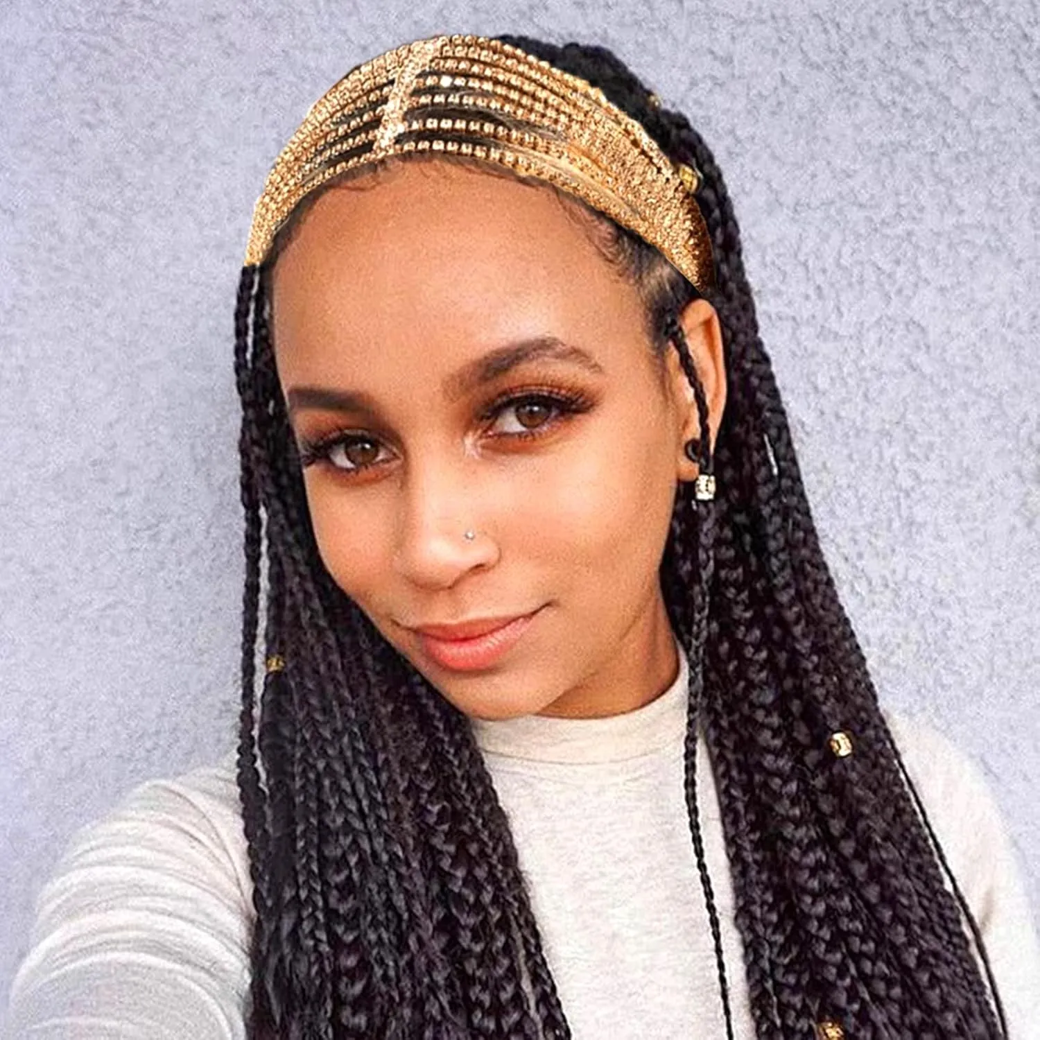 NAISKA Gold Crystal Rhinestone Head Chain Multi Layered Elastic Headband Wedding Party Bridal Headpieces Forehead Headband Hair Jewelry for Women and Girls