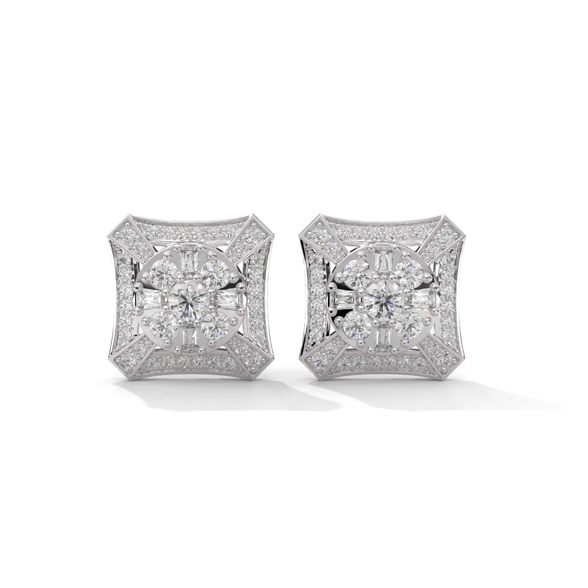 Natural Diamond Stud Earrings in 925 Sterling Silver
