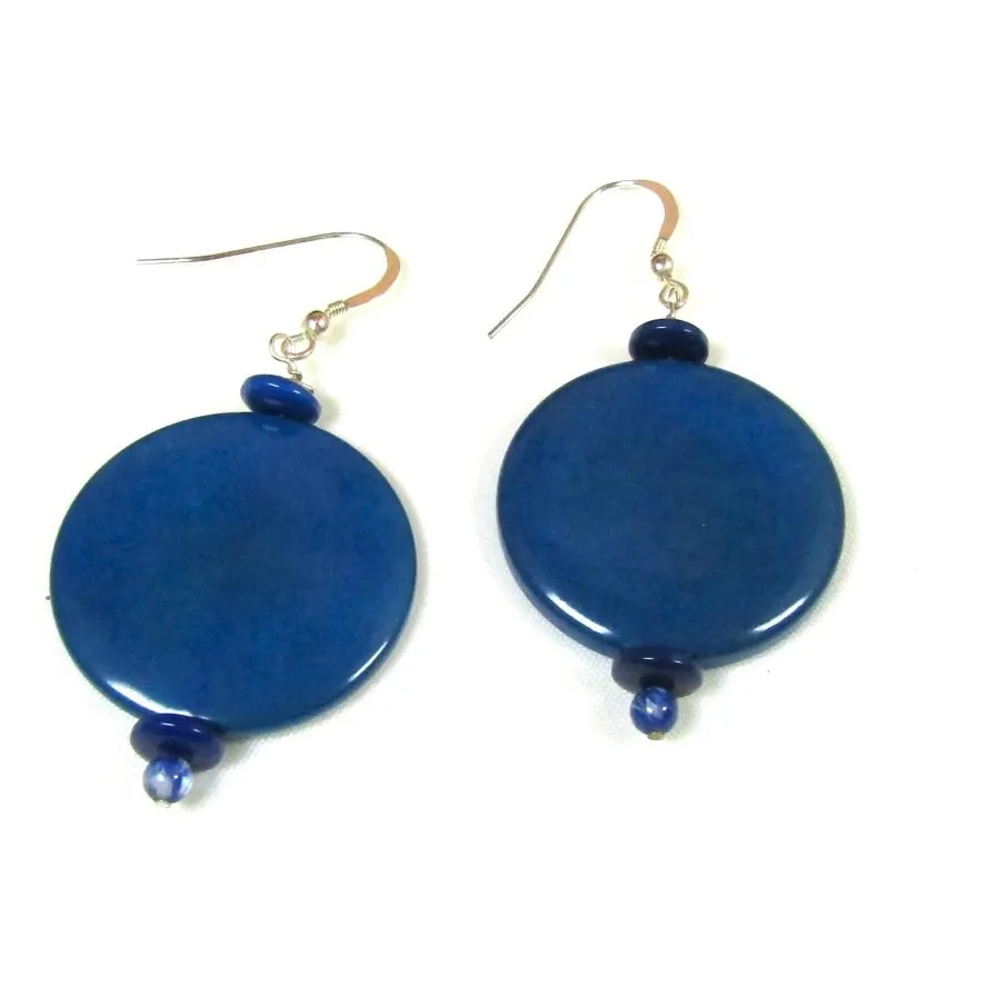 Navy Blur Tagua Nut Coin Earrings
