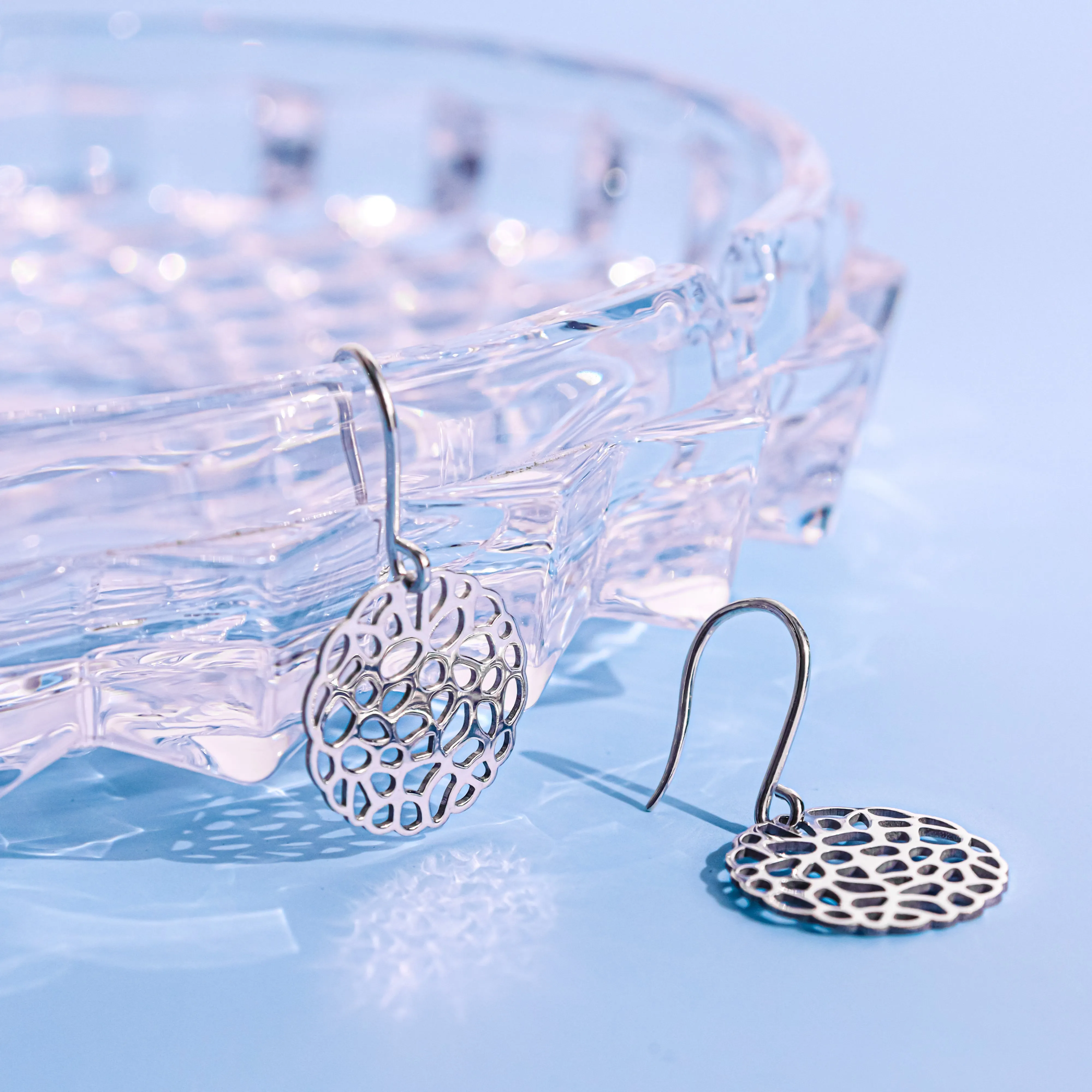 OLLUU Sterling Silver Circle Drop Earrings