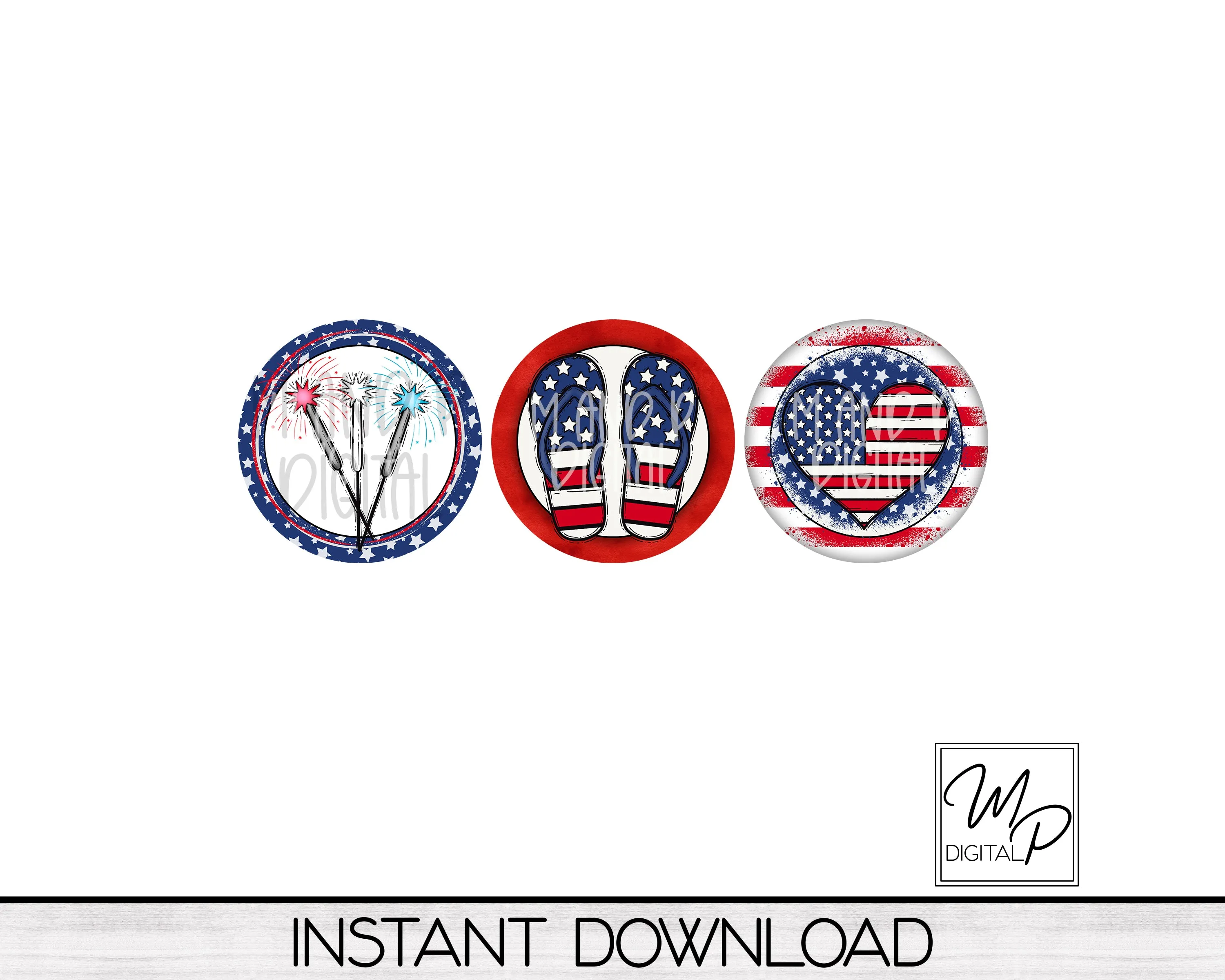 Patriotic July 4th PNG BUNDLE, Digital Download for Sublimation of Round Blanks