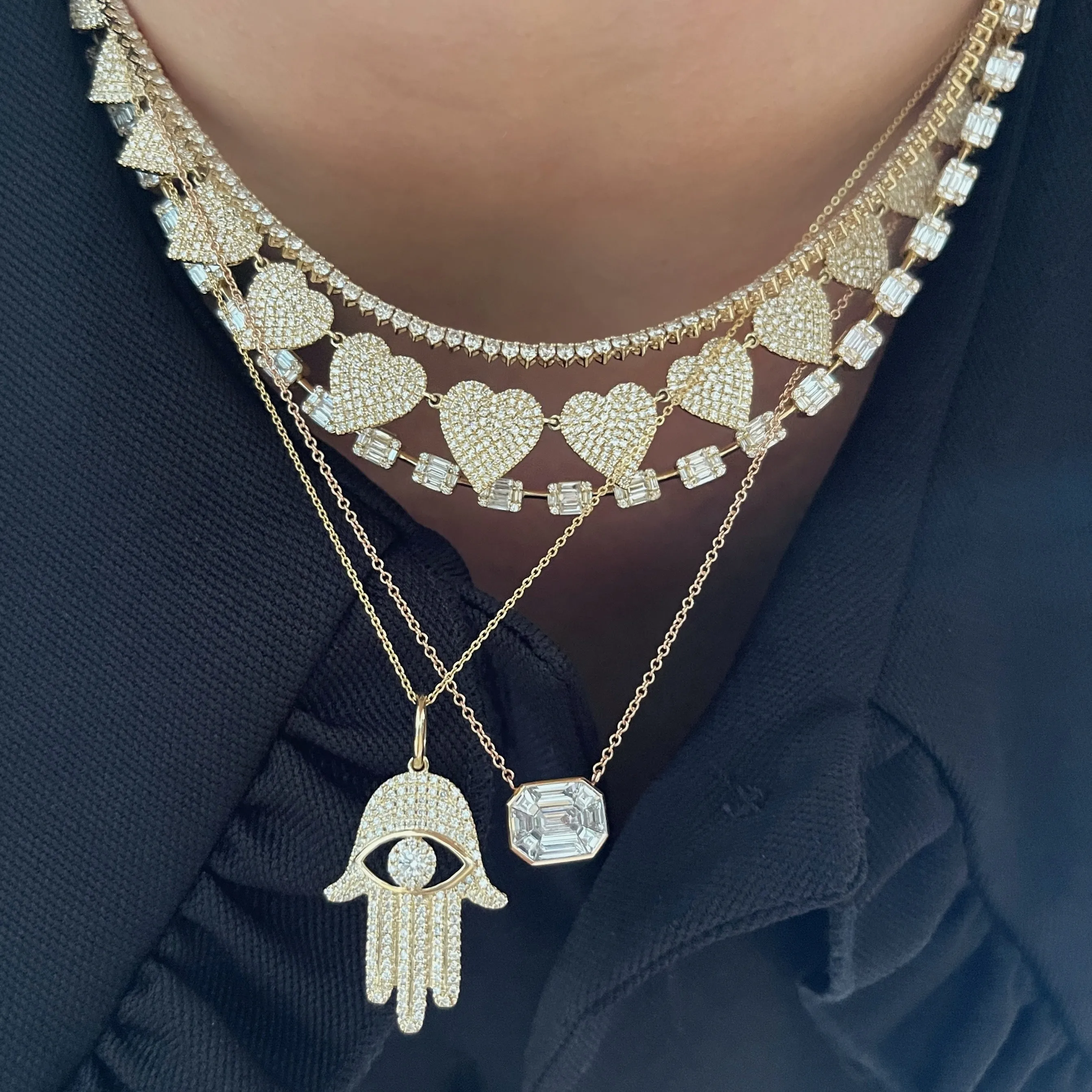 Pave Pieces of My Heart Graduated Diamond Tennis Necklace