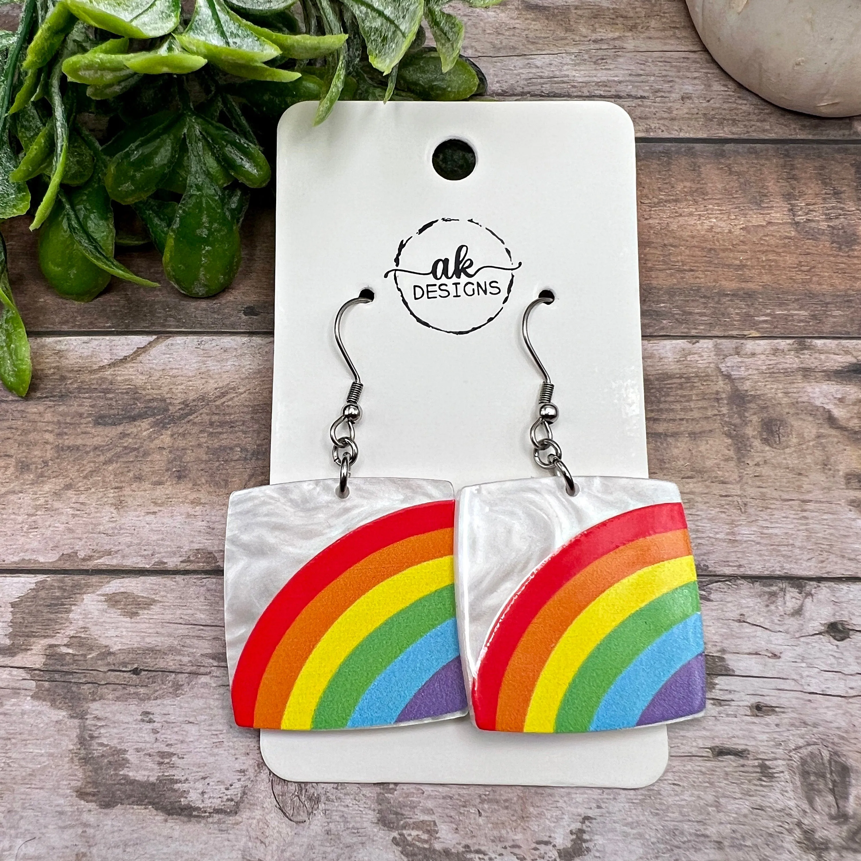 Pearl Acrylic Rainbow Pride, Stainless Steel  Earrings, Hypoallergenic Gift