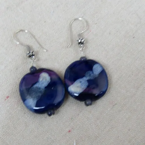 Purple & Cream Kazuri Earrings