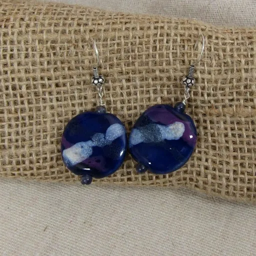 Purple & Cream Kazuri Earrings