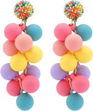 Rainbow Acrylic Ball Drop Dangle Earrings for Women Long Tassel Statement Earring Colorful Beaded Dangling Earrings Cute Jewelry Gifts Summer Party