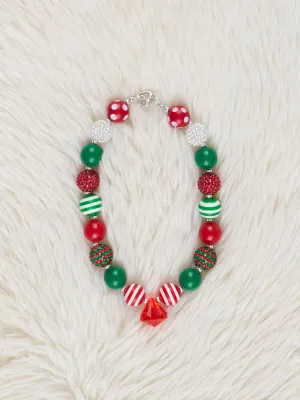 Red Stripes & Charm Bubblegum Necklace