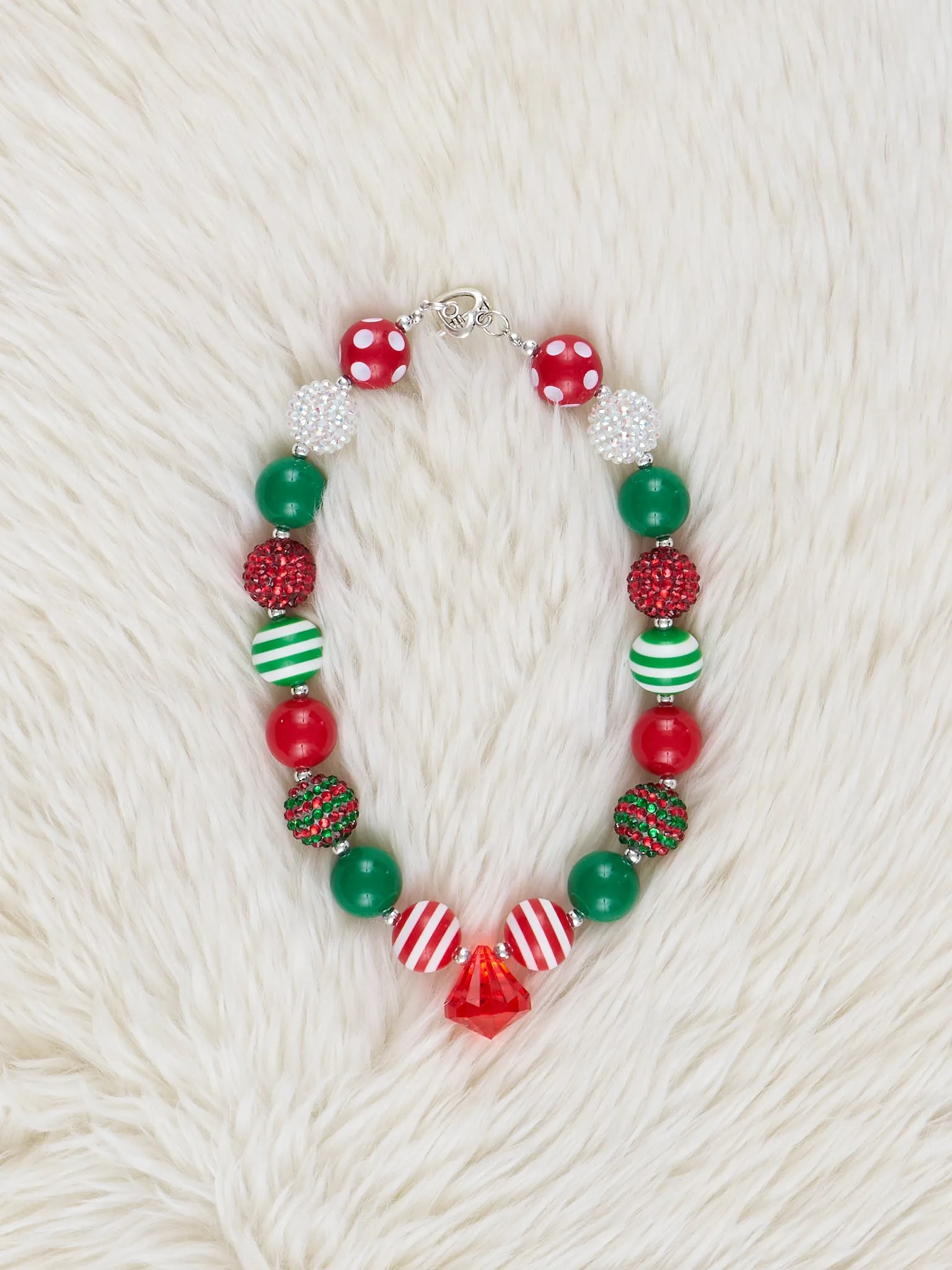 Red Stripes & Charm Bubblegum Necklace