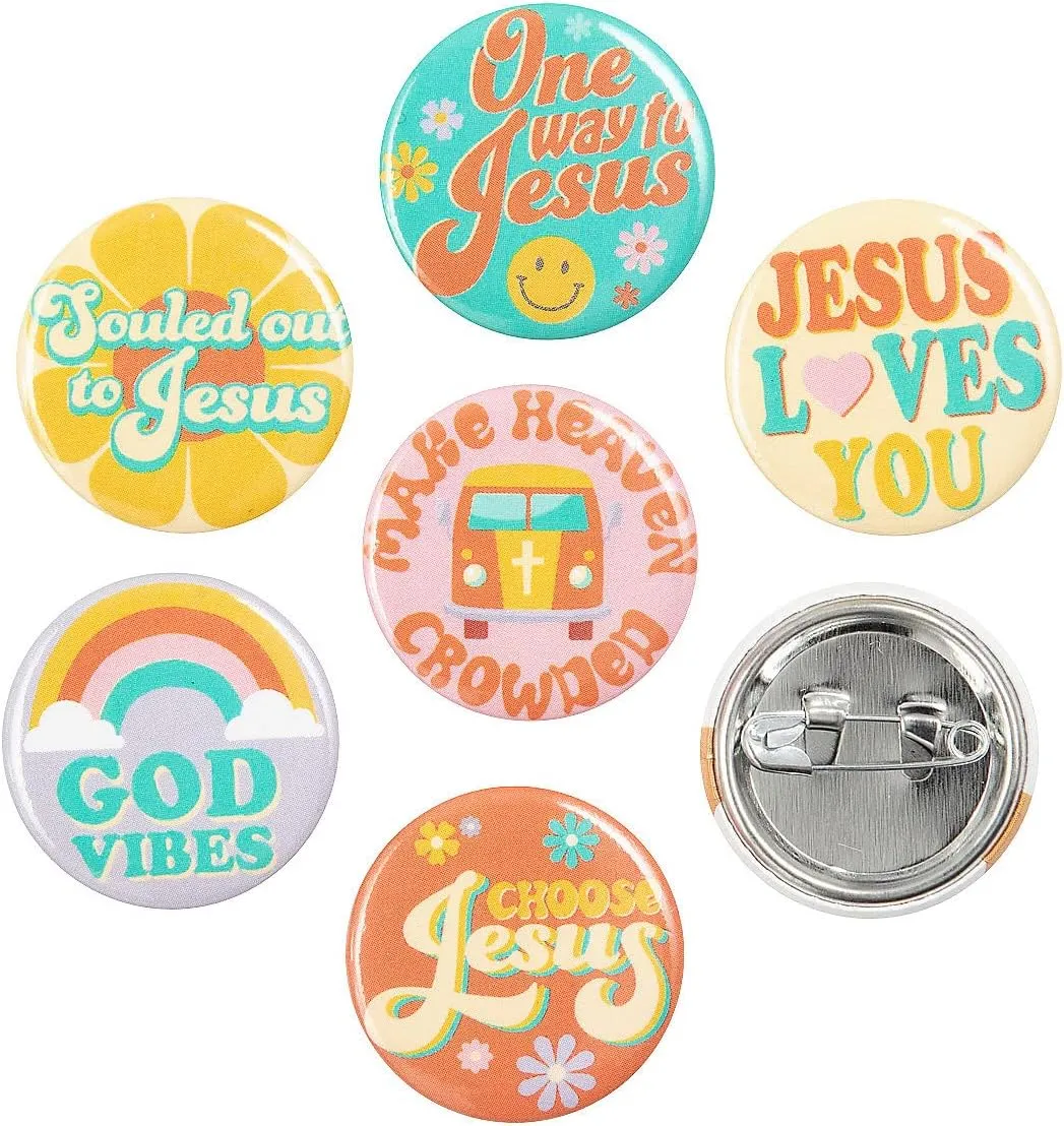 Religious Groovy Mini Buttons - 48 Pieces